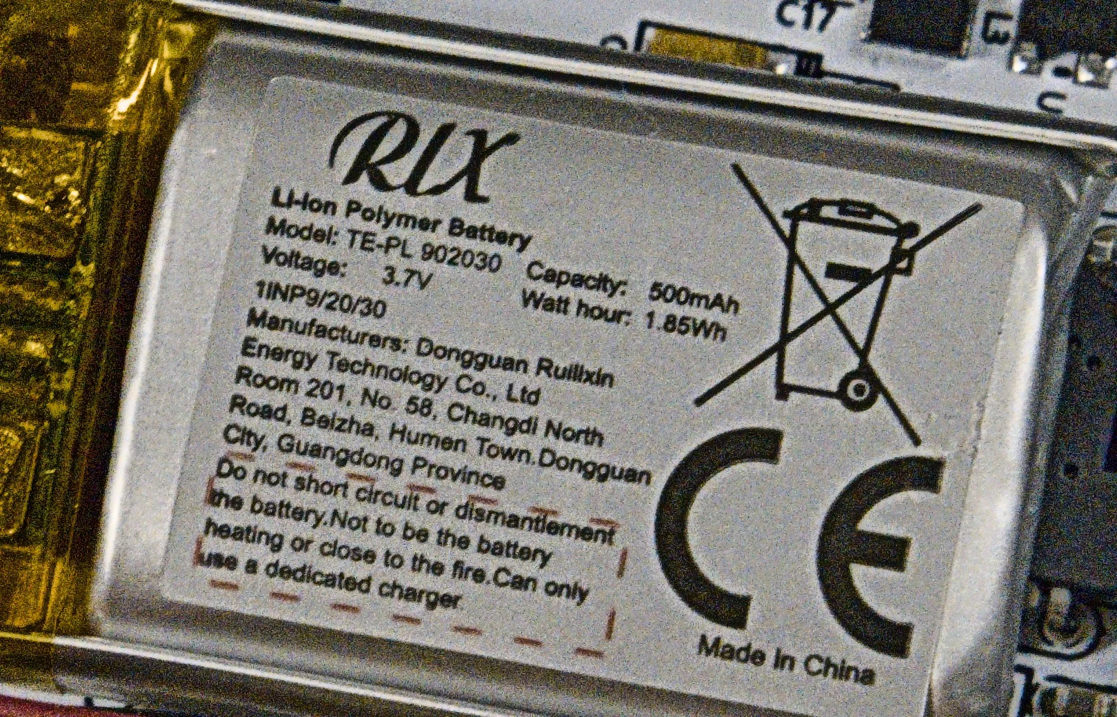 KYSONA Uranus Ultra 배터리 라벨 확대 500mAh