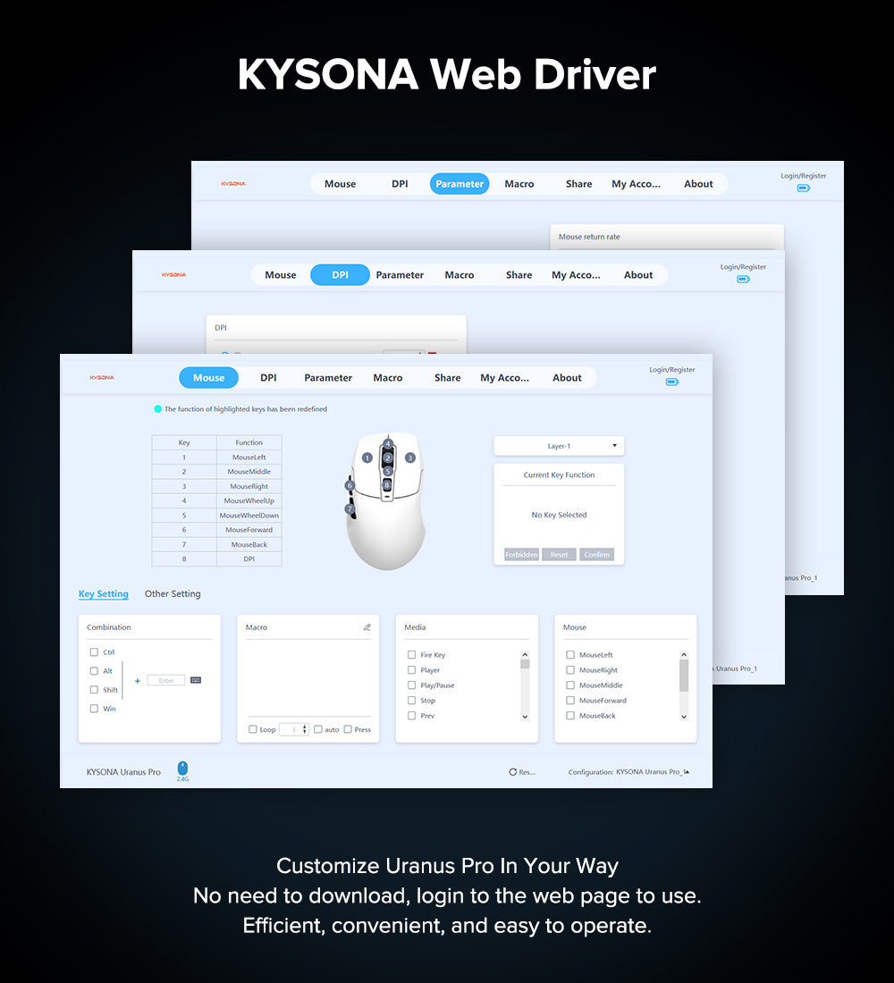KYSONA 공식 웹 드라이버 설정 화면